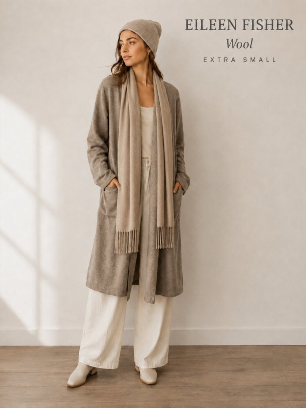 Eileen Fisher Lightweight Boiled Wool High Collar Coat in Regenerative Wool XS